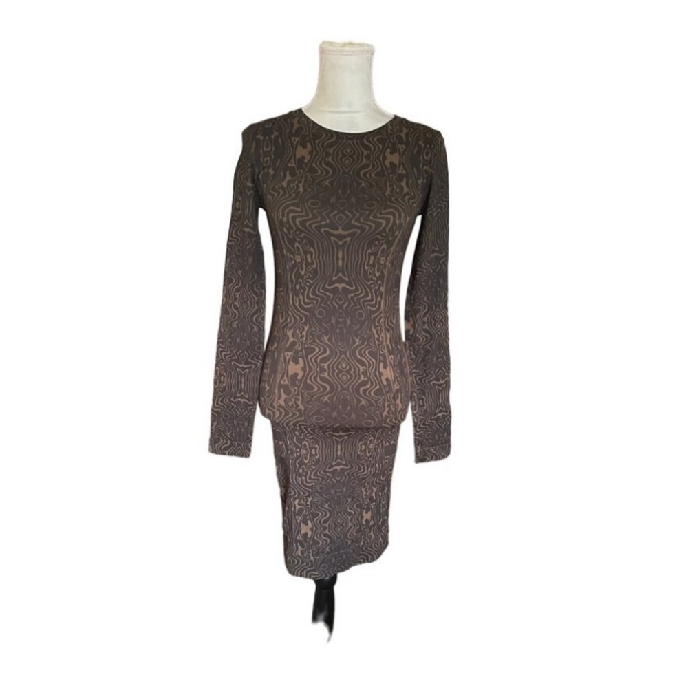 Revolve Thatcher Collection Bodycon Dress With Long Sleeves Abstract Pattern M-L